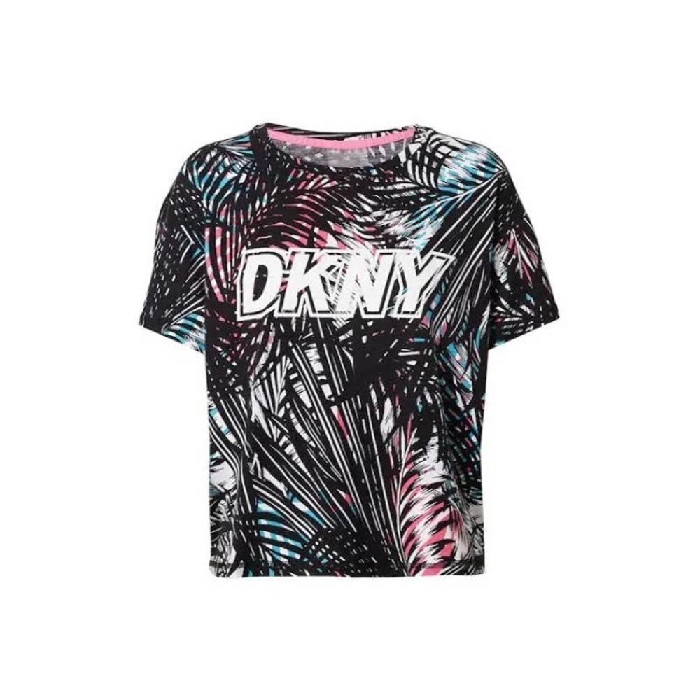 DKNY woman’s tropic shade Boxy Crop logo t-shirt Sz Lrg